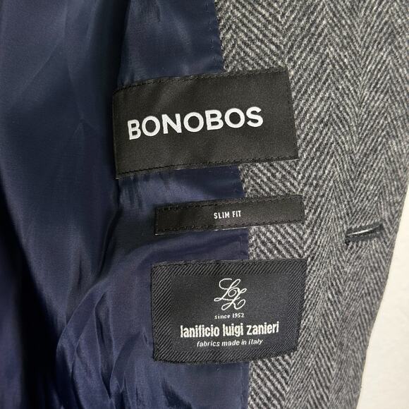 Bonobos Coat Mens 36 R Italian Wool Blend Jacket Herringbone Slim Fit Overcoat - Picture 3 of 13